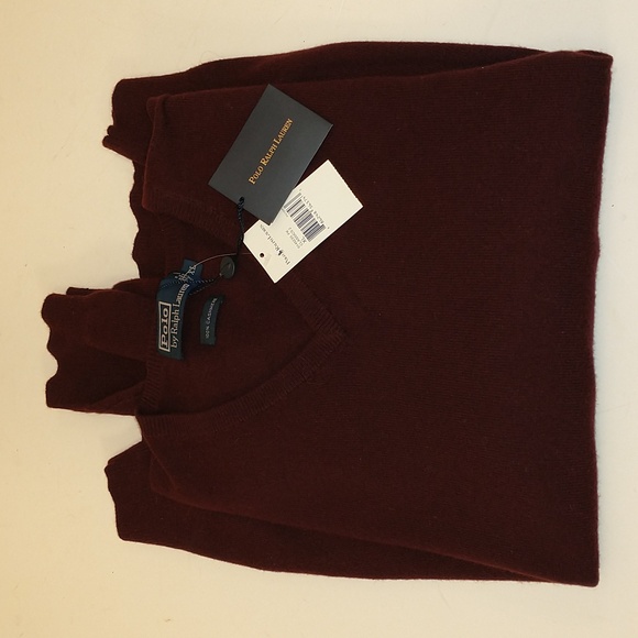 Polo Ralph Lauren Cashmere V Neck Sweater Burgundy Cabernet  XL48"  tags&repairs - Picture 1 of 7